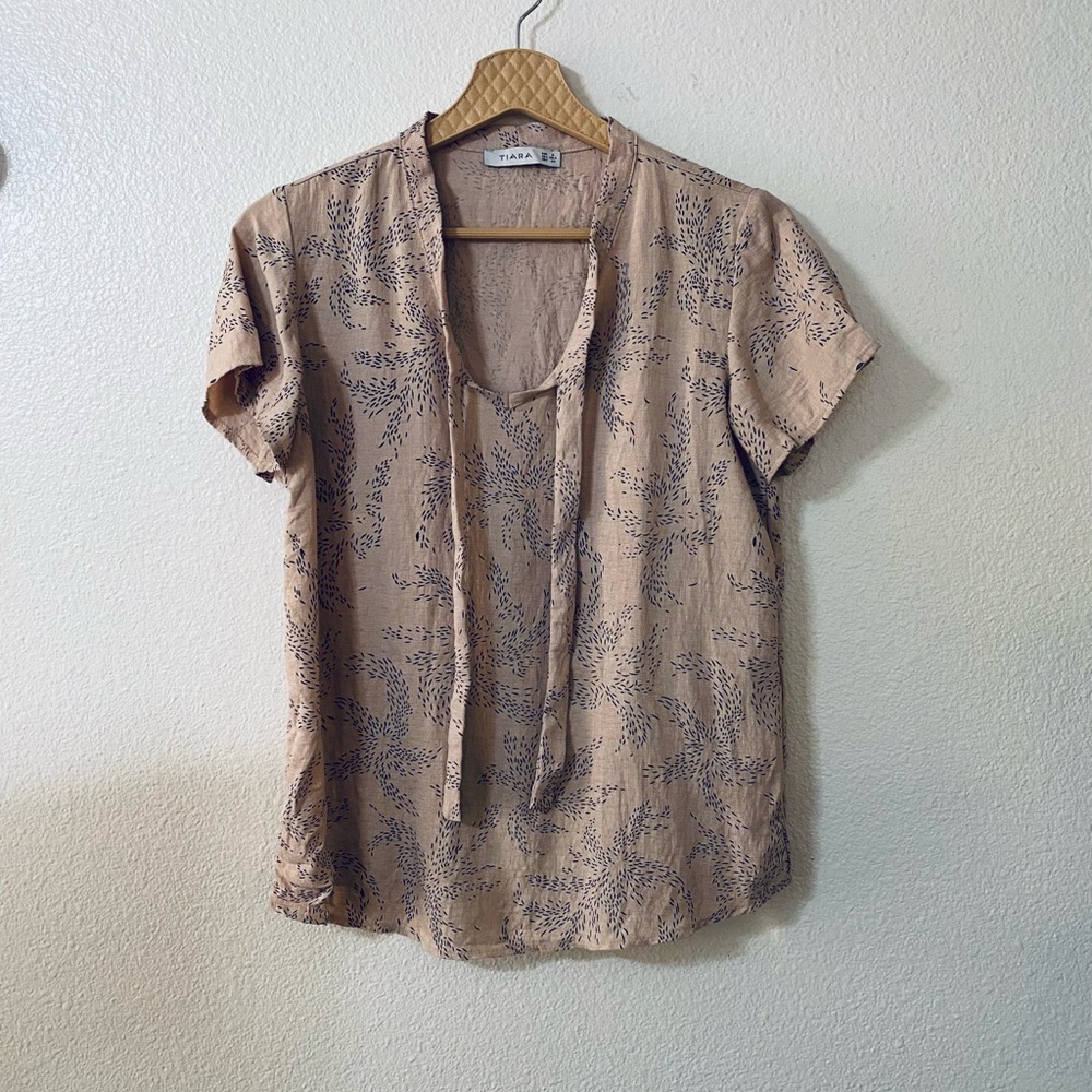 Tiara Beige Top with Navy Design